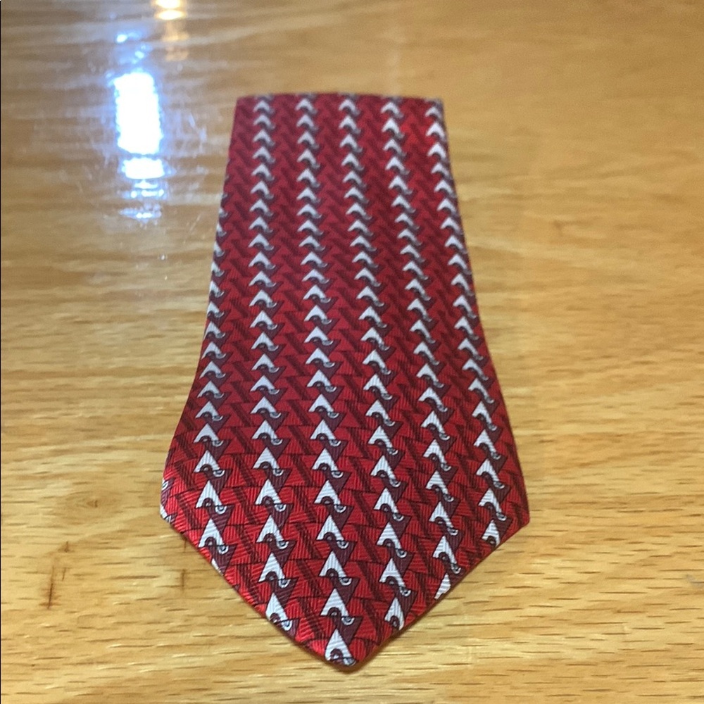 Red and White Geometric Silk Tie